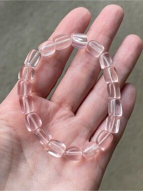 💗 High Clarity Rose Quartz Cube Bracelet – Clear, Natural Beauty (8.3mm) 💗